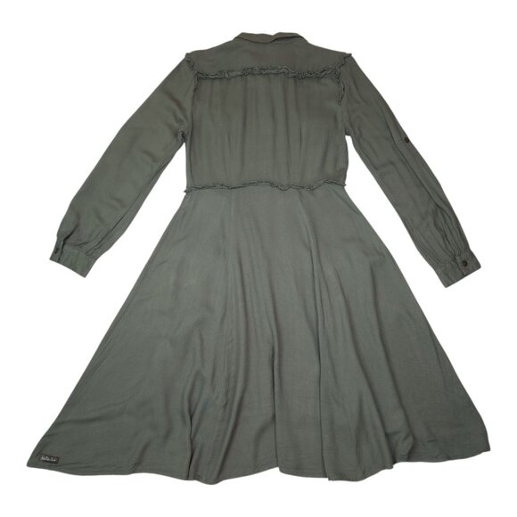 Matilda Jane Womens M Green Long Sleeve Button-Up Midi Dress With Pockets Ruffle - Picture 3 of 9